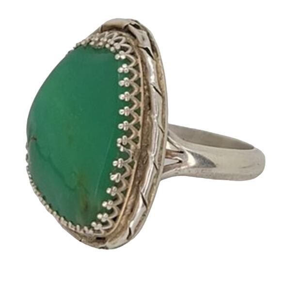 Early Jerry Roan researched Sterling Silver Green Turquoise Mens Ring sz 11.75 - Picture 2 of 10